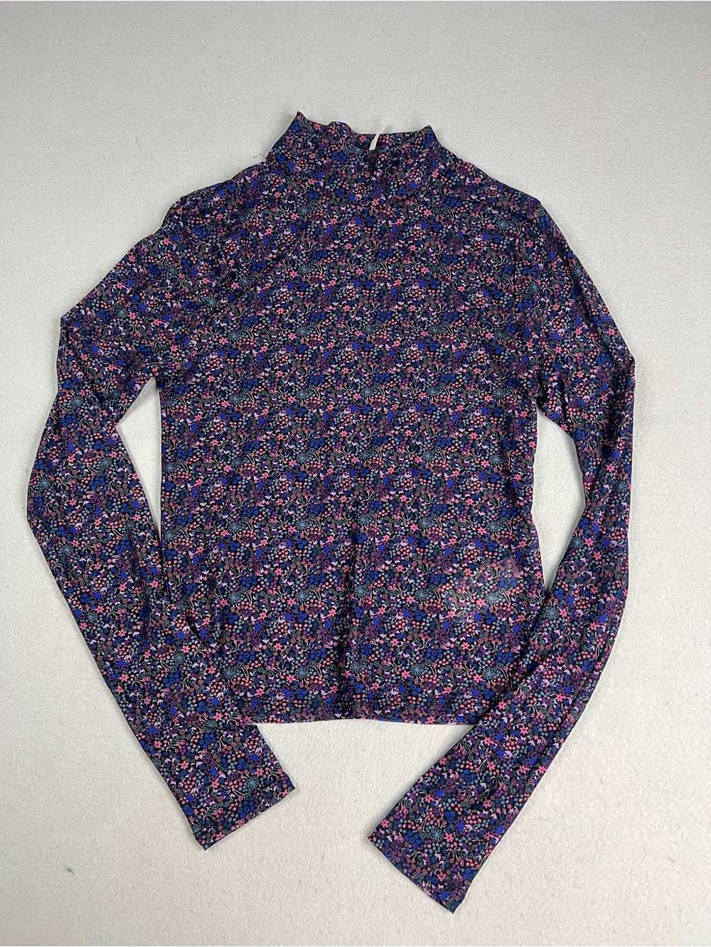 Free People Daisy May long sleeve mock neck floral sheer top XS